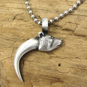 Bär Anhänger Halskette, 42 x 33 mm Bärenklaue Anhänger, Benutzerdefinierte Länge 3,2 mm Edelstahl Kugelkette Halskette, Art.2126n