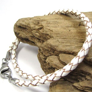 3mm Braided Leather Necklace, 3mm White Braided Leather Cord Necklace, Custom Length and Color Leather Braided Cord Necklace, Item 1873n