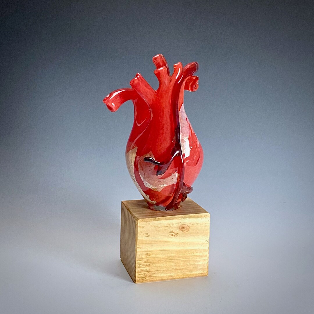 Hand Blown Red Glass Anatomical Heart Silver Leaf - Etsy