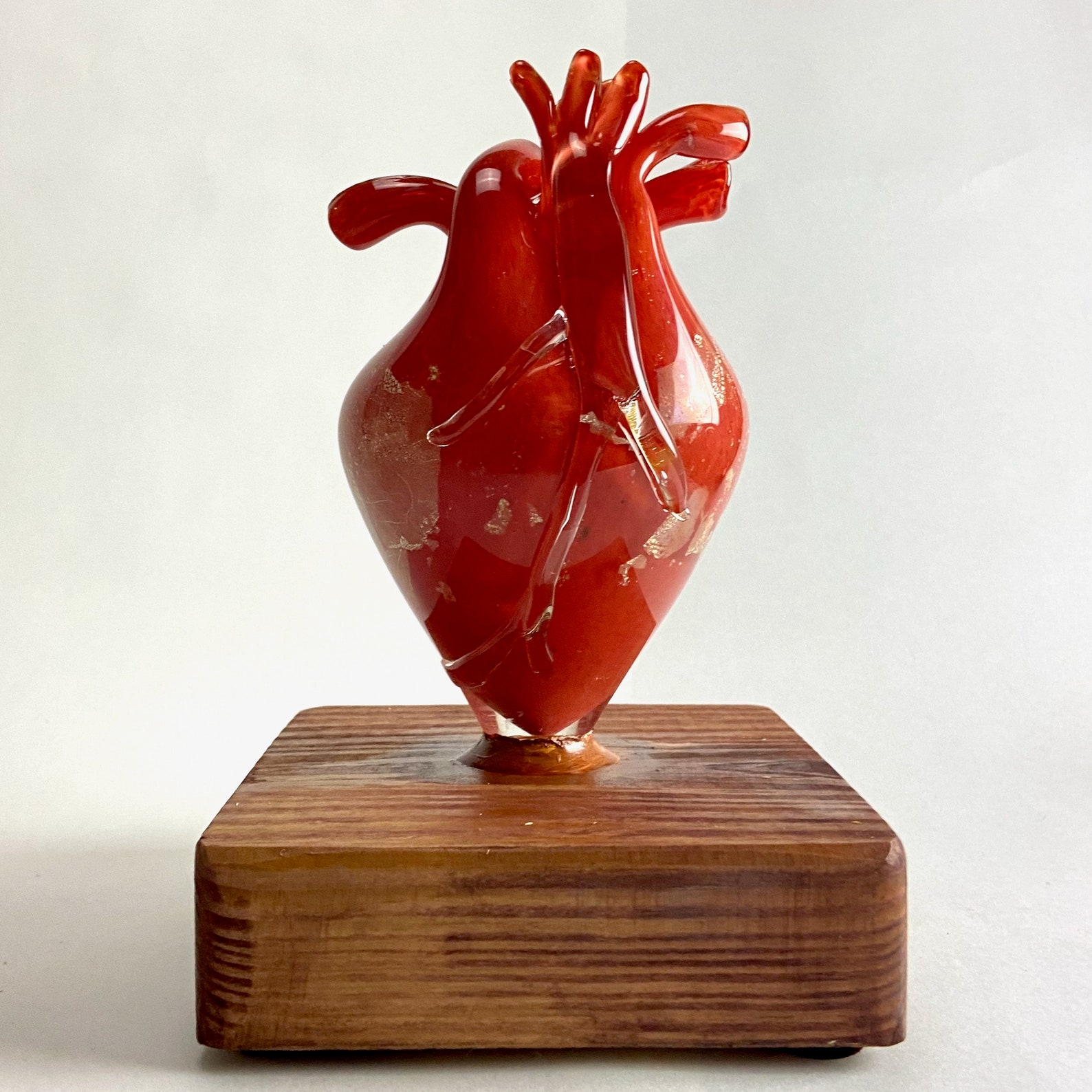Hand Blown Red Glass Anatomical Heart Silver Leaf - Etsy