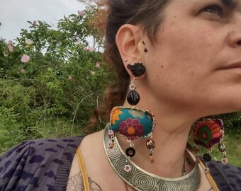 Rajasthani embroidery earrings and Czech glass beads