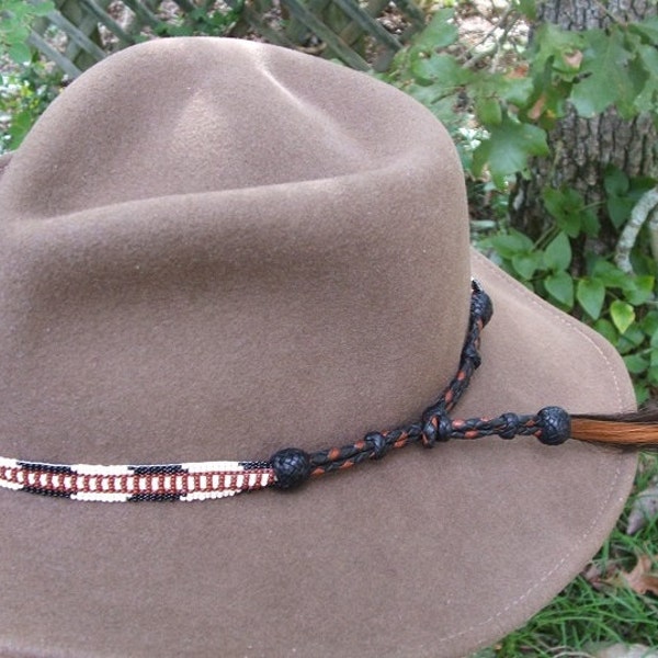 Beaded Hatband with braided Leather Handmade