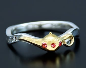 Wunderlampe Ring mit Rubinen oder echten Diamanten in Sterling Silber und vergoldet