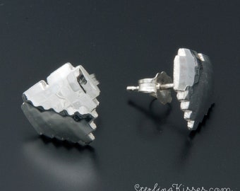 Pixel Heart Earrings in Sterling Silver retro video game 8-bit gamer jewelry
