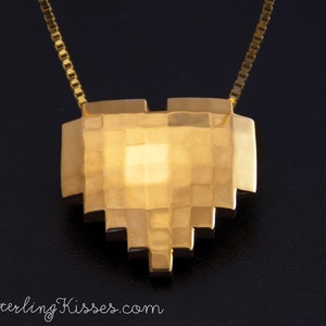Heart Pendant 14kt Gold Retro Videogame 8-bit Necklace Charm 14kt Yellow Gold
