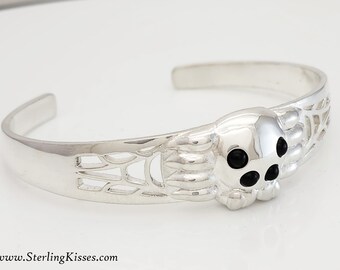 Brazalete de araña de plata de ley con ojos de ónix negro
