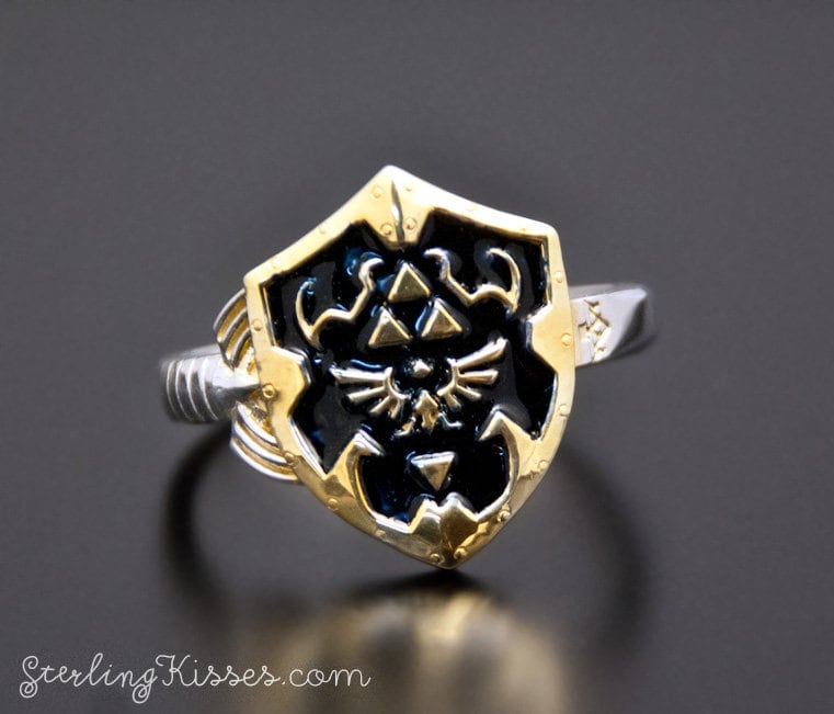 Hero Shield Ring mit Schwert in Sterling Silber Gamer Fantasy Schmuck