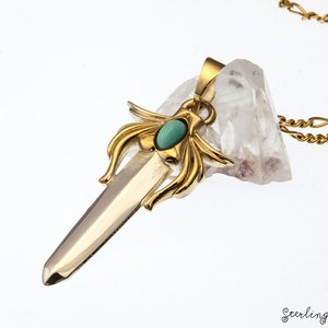 She-Ra Sword of Protection Pendant Necklace Princesses of Power cosplay He-Man MOTU Silver Turquoise