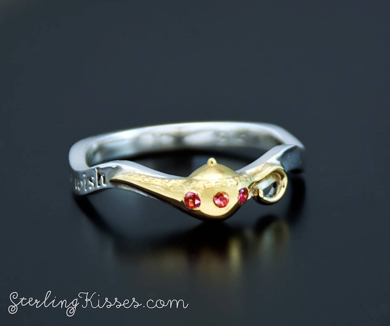 BITCOIN ACCEPTED Magic Lamp Ring with Genuine Rubies or Diamonds in Sterling Silver and Gold Plated