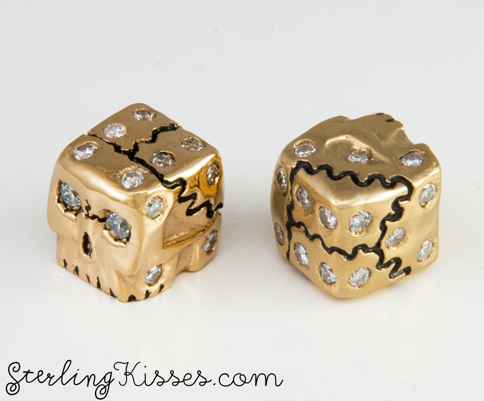 14kt Solid Gold Skull Dice With Diamonds Etsy UK