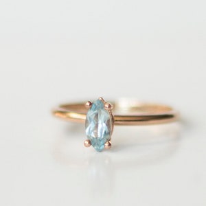 14K Solid Gold Marquise Genuine Aquamarine Wedding Ring