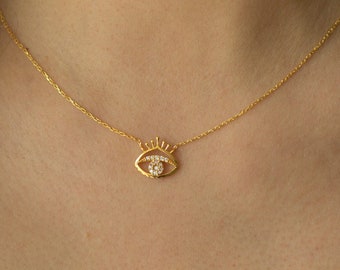 14K massief gouden boze oog-ketting