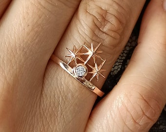 14K gouden ring met sterren