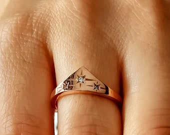 14K massief gouden Star in the Sky-ring