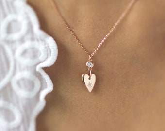 14K gouden hartketting met diamantaccent