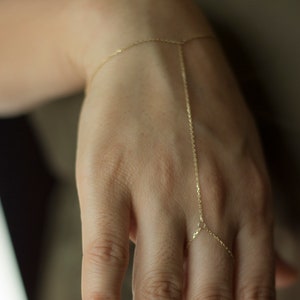 14K Gold Hand Chain / Minimalist Hand Bracelet / Shahmaran