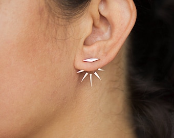 Punk Sunburst 14K Solid Gold Ear Jackets