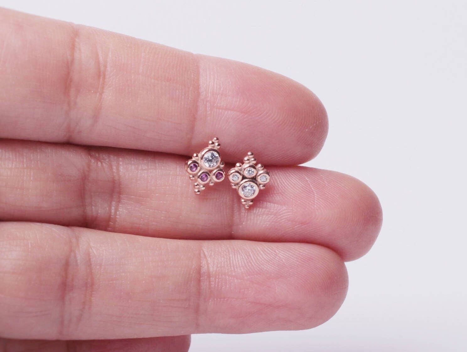 14K Gold Stud Earrings / Ruby Studs / Emerald Studs / | Etsy