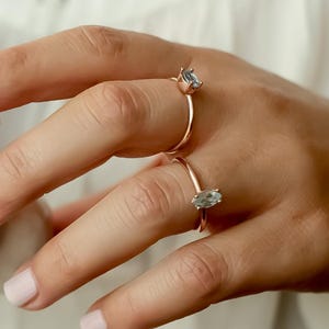 Genuine Aquamarine Wedding Ring/ 14K Solid Gold Ring