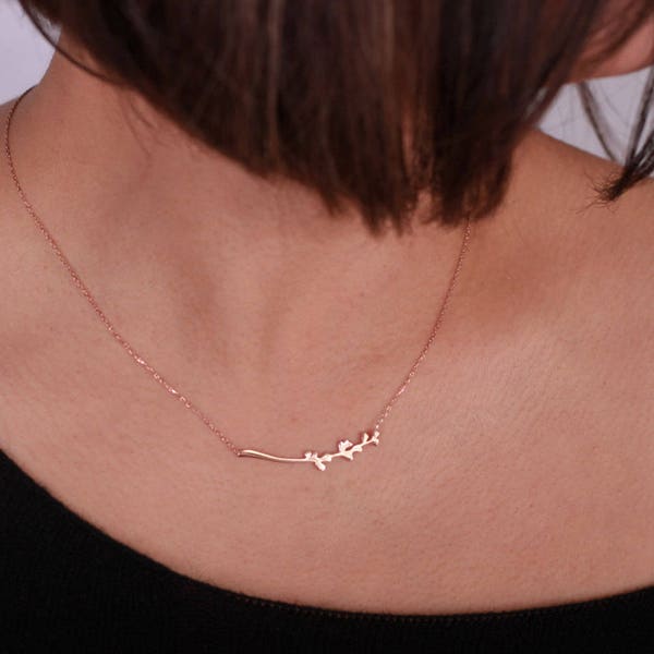 Spring Twig Necklace / 14K Solid Gold