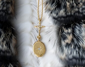 14K massief gouden ketting met ster en zon