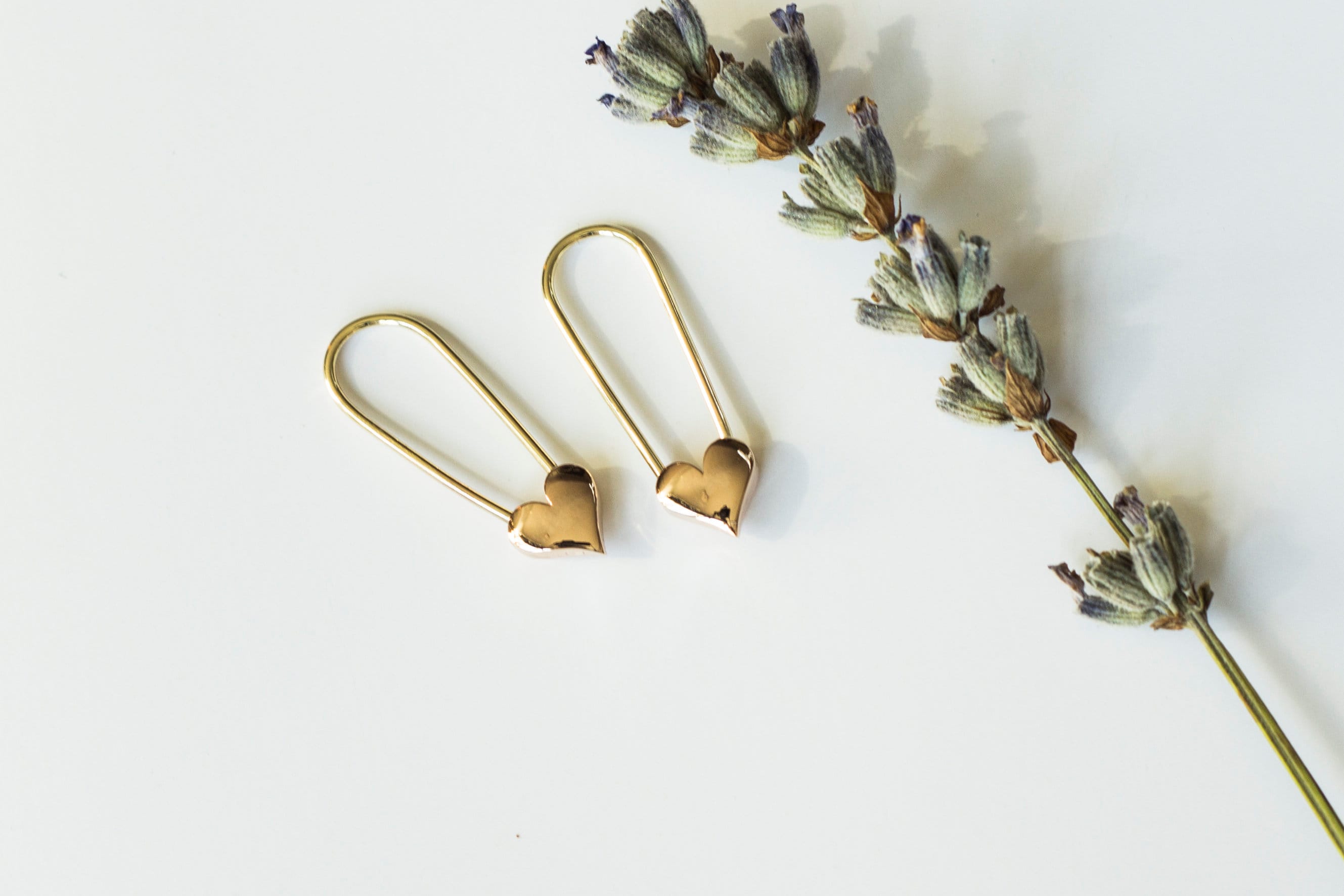 Statement Jewelry / Heart Safety Pin Earrings / 14K Gold Etsy
