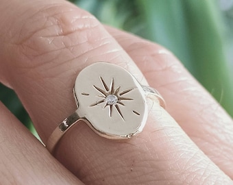 14K gouden ring medaillon met ster