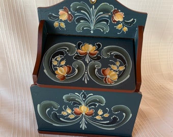 Old Time Norwegian Salt Box Hand Rosemaled With Traditional Style Telemark Rosemaling