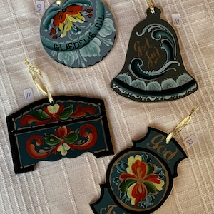 Wooden Cut-out Hand Painted Telemark Style Rosemaled  Ornaments