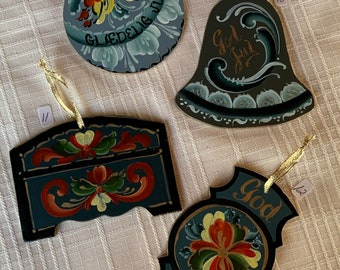 Wooden Cut-out Hand Painted Telemark Style Rosemaled  Ornaments