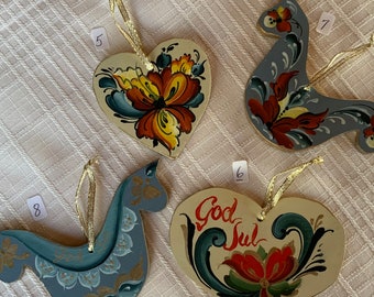 Wooden Cut-out Hand Painted Telemark Style Rosemaled  Ornaments