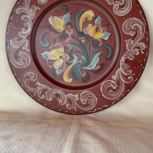 Lovely Telemark Style Rosemaling on Wooden 14” Plate with Original Design