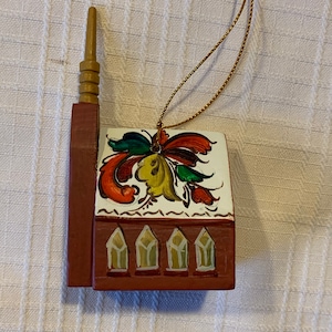 Wooden Church 2" Tall Hand Painted Telemark Style Rosemaled  Ornament