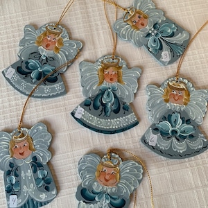 Wooden Cut-out  3.5 - 4”&quot; Angels Hand Painted Telemark Style Rosemaled  Ornaments