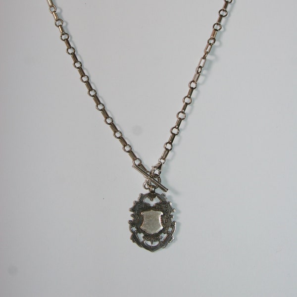 Vintage Sterling Ornate Crest Fob/Medal hallmarked circa 1930's on Sterling Long and Short Curb Chain