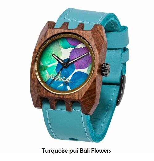 Wooden Watch Volkano Design Teal Flowers Mistura - Lenzo Flower Collection | Watches Wooden main image 4
