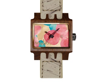 Wooden Watch , Lenzo Design , Dark Blue Flowers Mistura - Lenzo Flower Collection | Watches Wooden main image 3