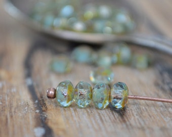 Green Picasso Beads, Czech Glass beads, green glass beads, picasso beads, Picasso Czech beads - 3x5mm faceted rondelle bead (277)