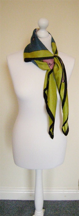 Green silk scarf with black border. | Etsy
