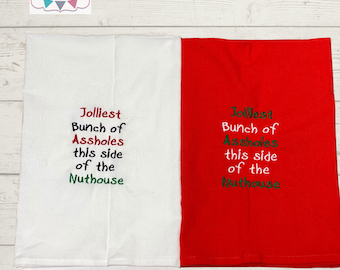 Jolliest Bunch Christmas Embroidered Kitchen Towel - Christmas Tea Towel - Dishcloth - Kitchen Linens - Gift for Cooks