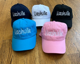 Black, Navy Blue, Pink, Aqua or White Embroidered Nashville hat-Embroidered Hat- variety of colors hats