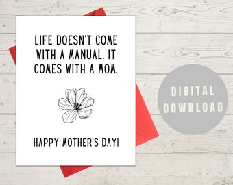 PRINTABLE Mother's Day Card Digital Download, Print at Home Card, Mother's Day Card