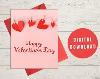 PRINTABLE Happy Valentine's Day Card Digital Download, Print at Home Card, Valentine's Day Card