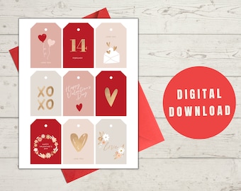 PRINTABLE Happy Valentine's Day Tag Card Digital Download, Print at Home Card, Valentine's Day Card