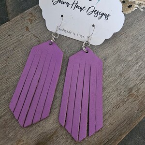 Purple Genuine Leather Fringe Earrings