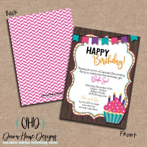 Invitaciones personalizadas para fiestas de cumpleaños - Cumpleaños de cupcakes coloridos- Archivo digital