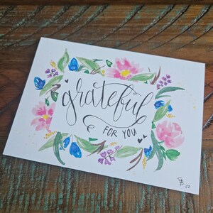 Tarjeta de agradecimiento en blanco con impresión de acuarela original: 4,5 x 6,25 con sobres