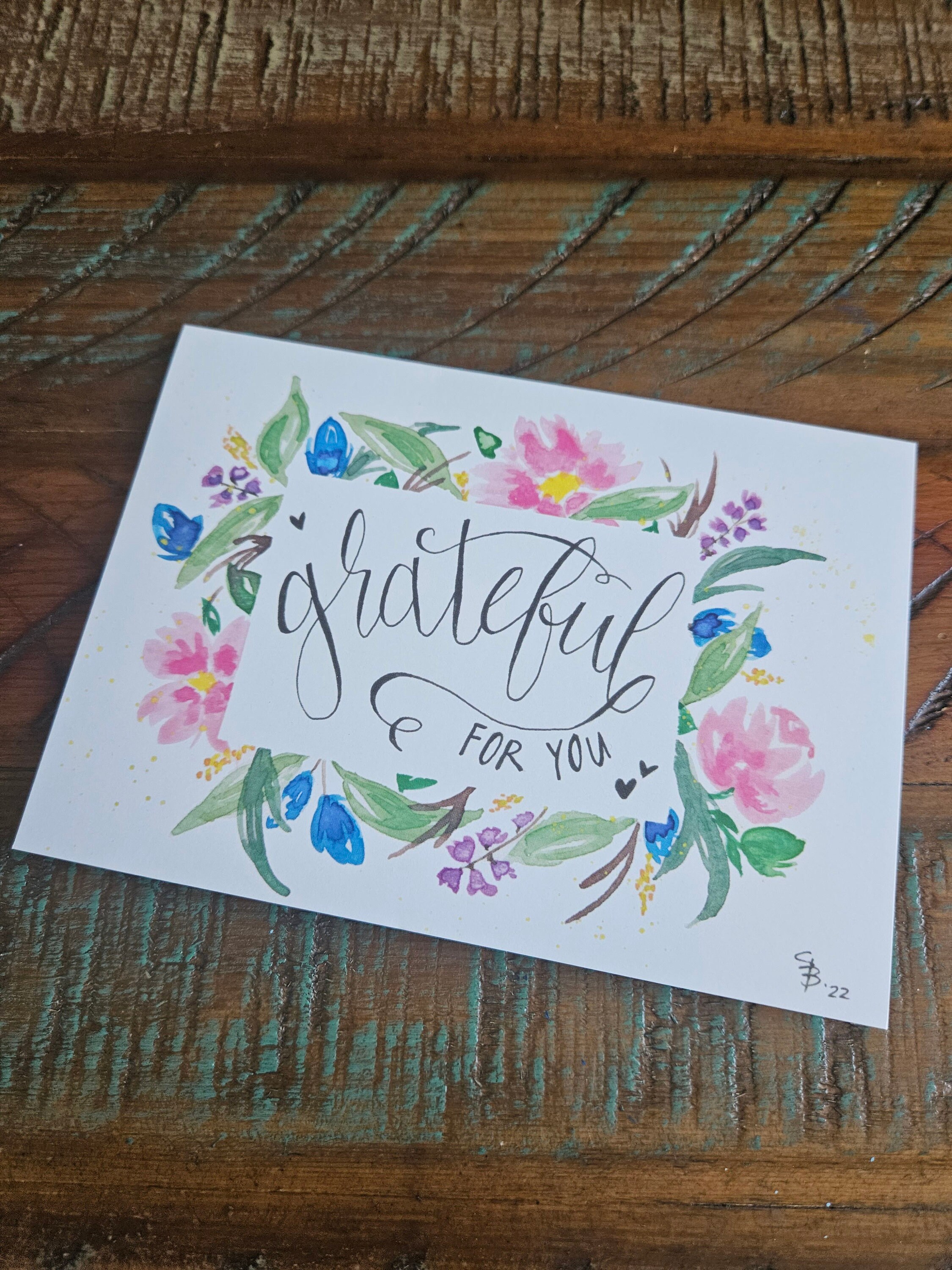 Original Watercolor Print Blank Thank You Card - 4.5x6.25 With ...