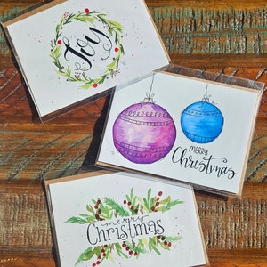 Tarjetas de felicitación en blanco con estampado de acuarela original de Navidad - 4x6 con sobres - Individual