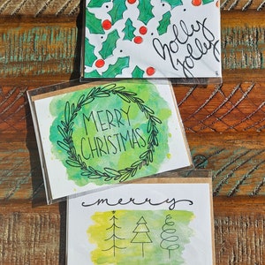 Tarjetas de felicitación en blanco con estampado de acuarela original de Navidad - 4x6 con sobres - Individual